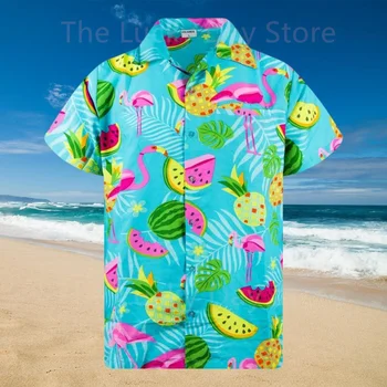 Летняя мужская рубашка с цветочным рисунком в стиле Social Camisa, Забавная Гавайская рубашка Оверсайз с коротким рукавом, Повседневная одежда Harajuku