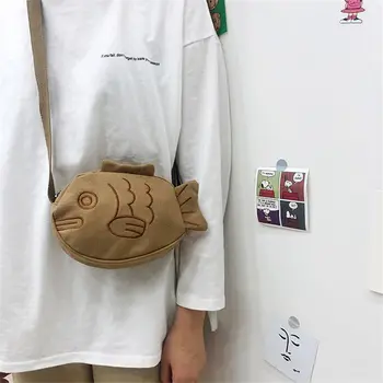 Маленькая сумка, универсальная креативная милая мультяшная рыбка, универсальная холщовая сумка на одно плечо, сумка для карандашей, кавайная сумка, Корейские канцелярские принадлежности
