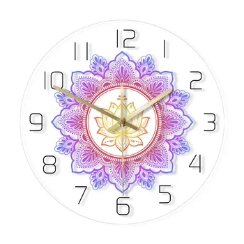 Мандала с цветком Лотоса Современные настенные часы OM Studio Sign Гостиная Спальня Богемный декор стен Психоделические настенные часы Часы
