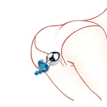 Металлический колокольчик Анальная Анальная пробка Тренажер для тренировки простаты Секс-игрушка с тяговой цепью для пары Женщин мужчин синего цвета