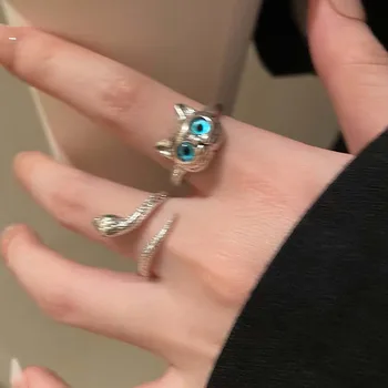 Милое кольцо с кошкой для женщин Модный дизайн Регулируемые Открытые кольца в виде змей серебристого цвета, готические Модные Кольца на палец, Ювелирные изделия, Подарки