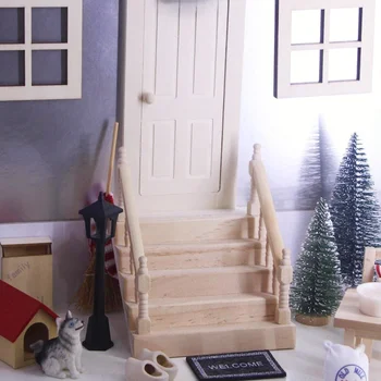 Мини-модель лестницы с перилами, крошечная лестница, Миниатюрный деревянный дом из массива дерева