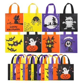 Многоразовая складная продуктовая нетканая хозяйственная сумка для хранения подарков на Хэллоуин, экологичная с напечатанным на заказ логотипом
