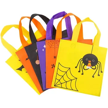 Многоразовая складная продуктовая нетканая хозяйственная сумка для хранения подарков на Хэллоуин, экологичная с напечатанным на заказ логотипом 1