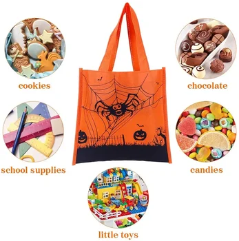 Многоразовая складная продуктовая нетканая хозяйственная сумка для хранения подарков на Хэллоуин, экологичная с напечатанным на заказ логотипом 3