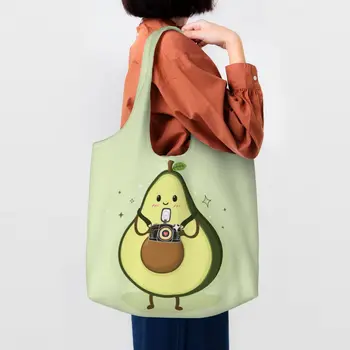 Многоразовая сумка для покупок с мультяшным Авокадо, женская холщовая сумка через плечо, портативные сумки для покупок с фруктами, веганские продукты, сумки для покупок, сумки