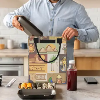 Многоразовый Герметичный пакет для еды Плакат с символикой Египта, пакет для ланча и завтрака, термоизоляционный бумажный контейнер 5