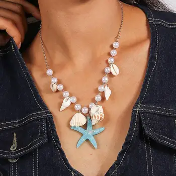 Модное ожерелье Изысканное ожерелье Шикарные прибрежные украшения Элегантные ожерелья из искусственного жемчуга в виде морских звезд, универсальные для пляжа 0
