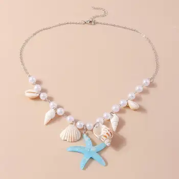 Модное ожерелье Изысканное ожерелье Шикарные прибрежные украшения Элегантные ожерелья из искусственного жемчуга в виде морских звезд, универсальные для пляжа 1