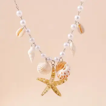 Модное ожерелье Изысканное ожерелье Шикарные прибрежные украшения Элегантные ожерелья из искусственного жемчуга в виде морских звезд, универсальные для пляжа 3