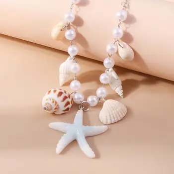 Модное ожерелье Изысканное ожерелье Шикарные прибрежные украшения Элегантные ожерелья из искусственного жемчуга в виде морских звезд, универсальные для пляжа 4