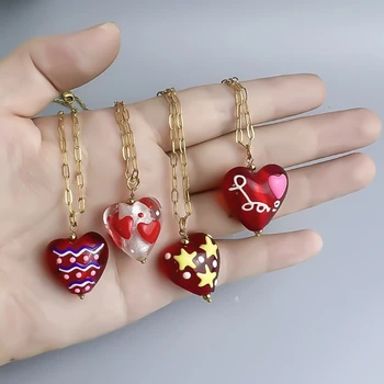 Модное ожерелье с подвеской в виде сердца из глазури, простое колье Y2K, цепочка на шею, вечерние украшения, Милое крутое ожерелье-цепочка на ключицу 0