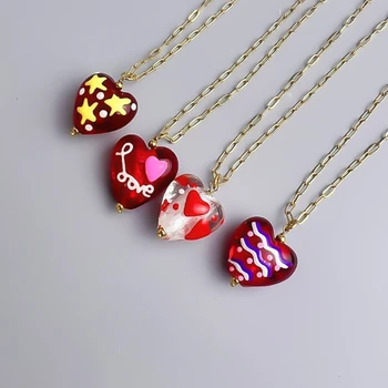 Модное ожерелье с подвеской в виде сердца из глазури, простое колье Y2K, цепочка на шею, вечерние украшения, Милое крутое ожерелье-цепочка на ключицу 1