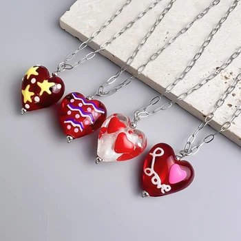 Модное ожерелье с подвеской в виде сердца из глазури, простое колье Y2K, цепочка на шею, вечерние украшения, Милое крутое ожерелье-цепочка на ключицу 2