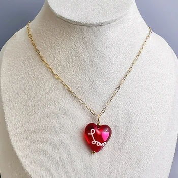 Модное ожерелье с подвеской в виде сердца из глазури, простое колье Y2K, цепочка на шею, вечерние украшения, Милое крутое ожерелье-цепочка на ключицу 3