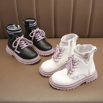 Модные детские ботинки для девочек, осенне-зимняя повседневная обувь, детские ботильоны из мягкой кожи, студенческие высокие кроссовки принцессы