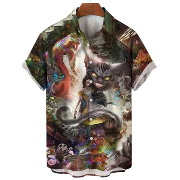 Мужская рубашка Panic Cartoon с 3D принтом в гавайском стиле, повседневная мужская пляжная рубашка с коротким рукавом, летняя блузка Оверсайз, топы, костюм 0