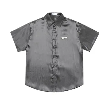 Мужская рубашка унисекс Metal Liquid Sense с коротким рукавом Металлическая пластина Хай-стрит Шик Хип-хоп Повседневная вечеринка Свободного кроя S-XL