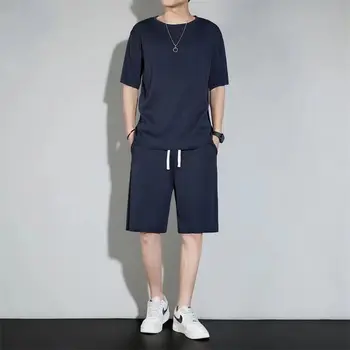 Мужская спортивная одежда, летние тонкие повседневные мужские брюки с короткими рукавами и красивый комплект из двух предметов 2