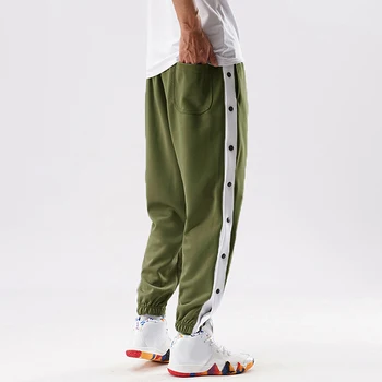 Мужские баскетбольные брюки свободного покроя с отрывными пуговицами, спортивные штаны с высоким разрезом и карманами