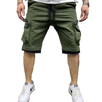 Мужские шорты-карго, хлопковая уличная одежда с несколькими карманами для тренировок, бодибилдинга, бега трусцой, мужские повседневные спортивные шорты в стиле хип-хоп, Армейский Зеленый