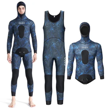 Мужской гидрокостюм из 3 мм неопрена из двух частей с капюшоном, водонепроницаемый гидрокостюм для подводной охоты, Камуфляжный высокоэластичный теплый костюм для дайвинга