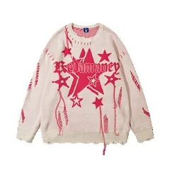 Мужской модный уличный рваный свитер уличная одежда Пуловеры в стиле хип-хоп оверсайз, джемперы, трикотажные топы свободного кроя Y2K