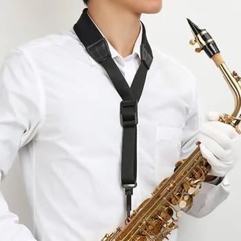 Музыкальные инструменты Шейный ремешок для саксофона Весом около 65 г, черный, удобный эластичный материал, отличный подарок для саксофона