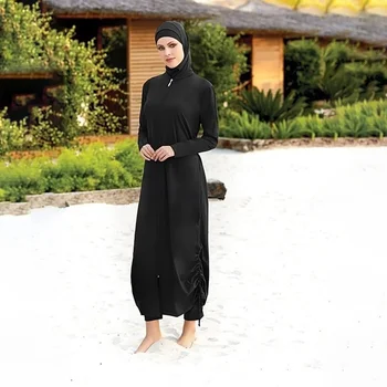 Мусульманский купальник со шнурком сбоку для женщин Новинка 2021 года Буркини Большого размера Хиджаб Исламский Мусульманский купальник Модный Трикотаж с длинным рукавом