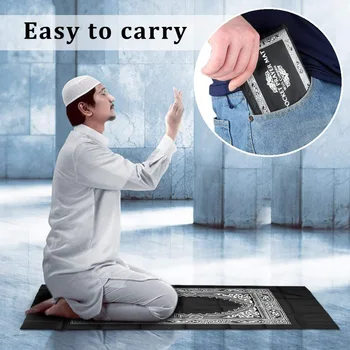 Мусульманский молитвенный коврик из полиэстера, портативные плетеные коврики с простым принтом и компасом в сумке, для путешествий домой, новый стиль, коврик-одеяло 100*60 см
