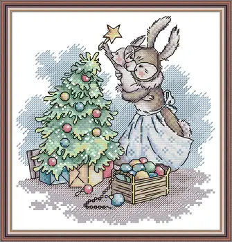 Набор для вышивания крестиком Joy Sunday с предварительной печатью Easy Pattern Aida, Набор для вышивания из тисненой ткани-Рождественский кролик