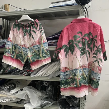 Новая Розовая рубашка Casablanca с принтом Кокосовой пальмы, Мужские И Женские Гавайские рубашки, Футболка y2k