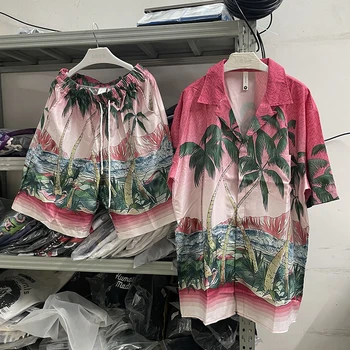 Новая Розовая рубашка Casablanca с принтом Кокосовой пальмы, Мужские И Женские Гавайские рубашки, Футболка y2k 1