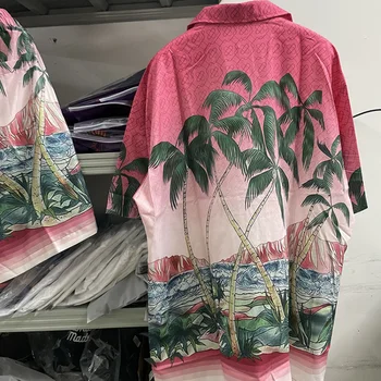 Новая Розовая рубашка Casablanca с принтом Кокосовой пальмы, Мужские И Женские Гавайские рубашки, Футболка y2k 5
