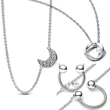 Новое ожерелье из Стерлингового Серебра 925 пробы с подвеской в виде Сияющих Звезд и Луны, Ювелирные Изделия, Модные Подарки 0
