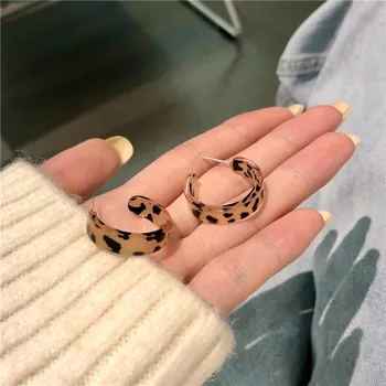 Новые корейские эффектные серьги для женщин Коричневые Леопардовые Геометрические серьги-кольца Винтажный Тренд 2023 Модные ювелирные изделия Подарки Креативные