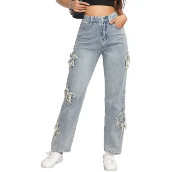 Новые потертые рваные джинсы для женщин, джинсы со средней талией, хлопковые мешковатые джинсы для бойфренда