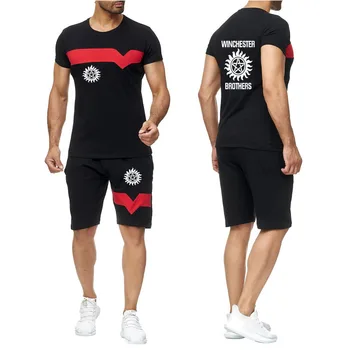 НОВЫЙ мужской летний модный повседневный комплект с логотипом аниме Winchester, мужская футболка с коротким рукавом, повседневная летняя хлопковая мужская футболка в стиле харадзюку.