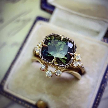 Новый уникальный зеленый основной камень, комплект из 2 предметов, кольца для женщин золотого цвета, свадебные наборы для особых случаев, модные украшения