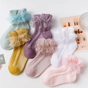Носки для девочек летние тонкие детские кружевные носки принцессы детские calcetas хлопчатобумажные носки с дышащей сеткой для малышей