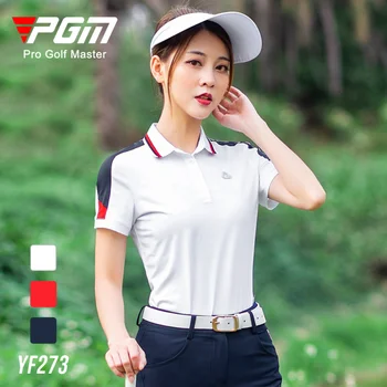 Одежда для гольфа PGM Летняя женская футболка для гольфа, рубашки для гольфа с коротким рукавом, удобные и дышащие топы, одежда для гольфа S-XL YF273