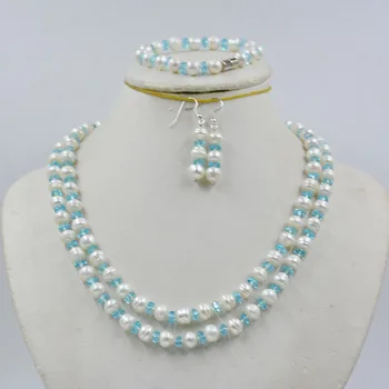 Ожерелье/браслет/серьги из натурального пресноводного белого жемчуга/кристаллов. Невеста обручена, чтобы надеть украшения