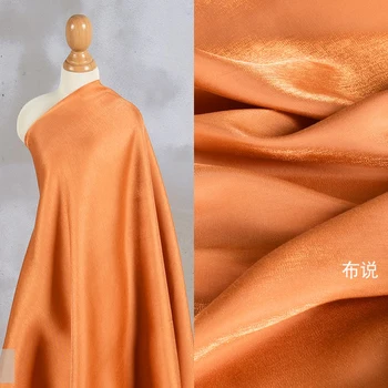Оранжевая глянцевая ткань для рубашек Lucite Illusion из атласа, разноцветные хрустальные шелковые ткани Mermaid Ji Laser Hanfu Gold и Silver