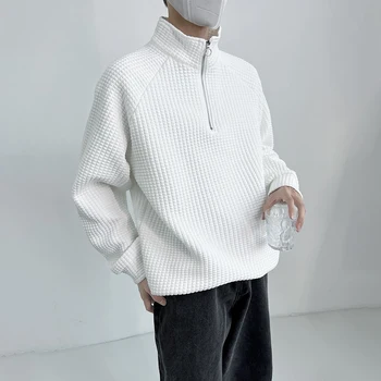Осенне-зимний мужской свитер с высоким воротом и застежкой-молнией большого размера, повседневная свободная нижняя рубашка с длинными рукавами