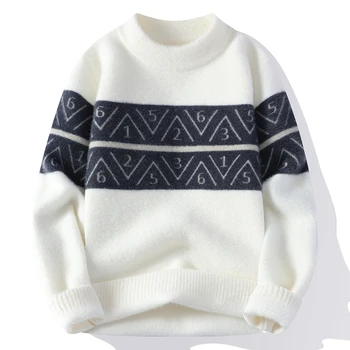 Осень /Зима 2023, Новый мужской высококачественный свитер с индивидуальным рисунком, модный тренд, мужские повседневные удобные теплые свитера, мужские