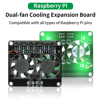 Плата расширения Keyestudio с двумя вентиляторами охлаждения, совместимая с Raspberry Pi 4B / Zero со светодиодной подсветкой