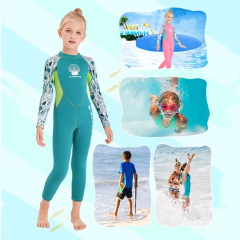 Пляжная одежда из неопрена 2,5 мм, купальный костюм с длинным рукавом, цельная молния сзади для малышей, подростков, девочек, мальчиков, Водолазный костюм