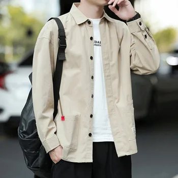 Повседневная рубашка с длинным рукавом, Мужской Хлопковый Кардиган в стиле Пэчворк, Harajuku, Черная Мужская одежда, Модная Корейская одежда 2