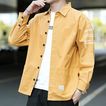 Повседневная рубашка с длинным рукавом, Мужской Хлопковый Кардиган в стиле Пэчворк, Harajuku, Черная Мужская одежда, Модная Корейская одежда 5