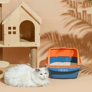 Полузакрытая песочница для кошек, Большой туалет, Брызгозащищенный лоток, Кастрюли для котят, Чистящие средства для домашних животных, Удобный инструмент для дезодорации 1